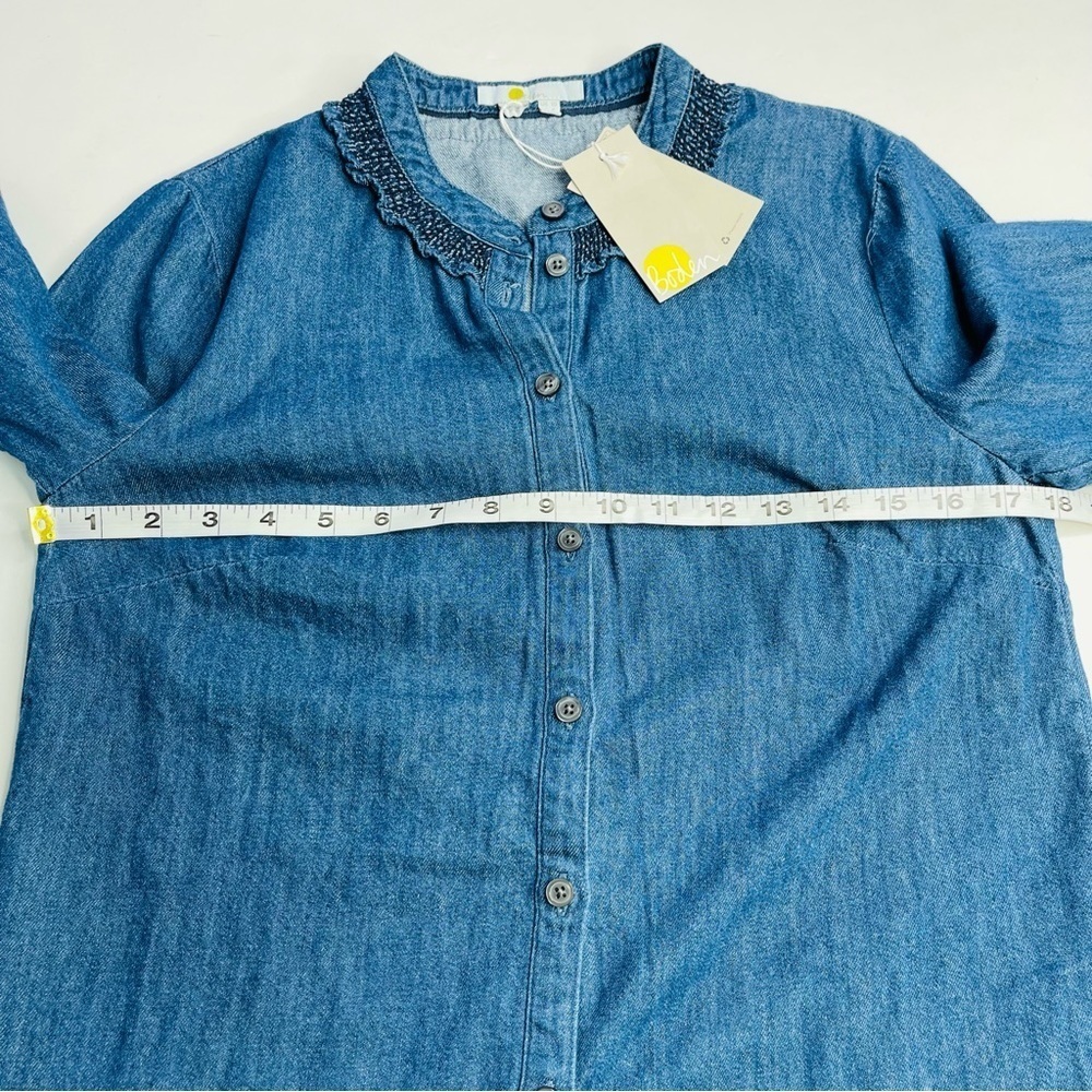 Boden Caitlin smocked shirt mid vintage denim blue ruffle‎ New women's size 6 - Picture 7 of 10